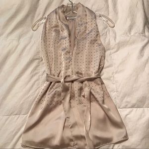 Silky belted blouse with bling detail